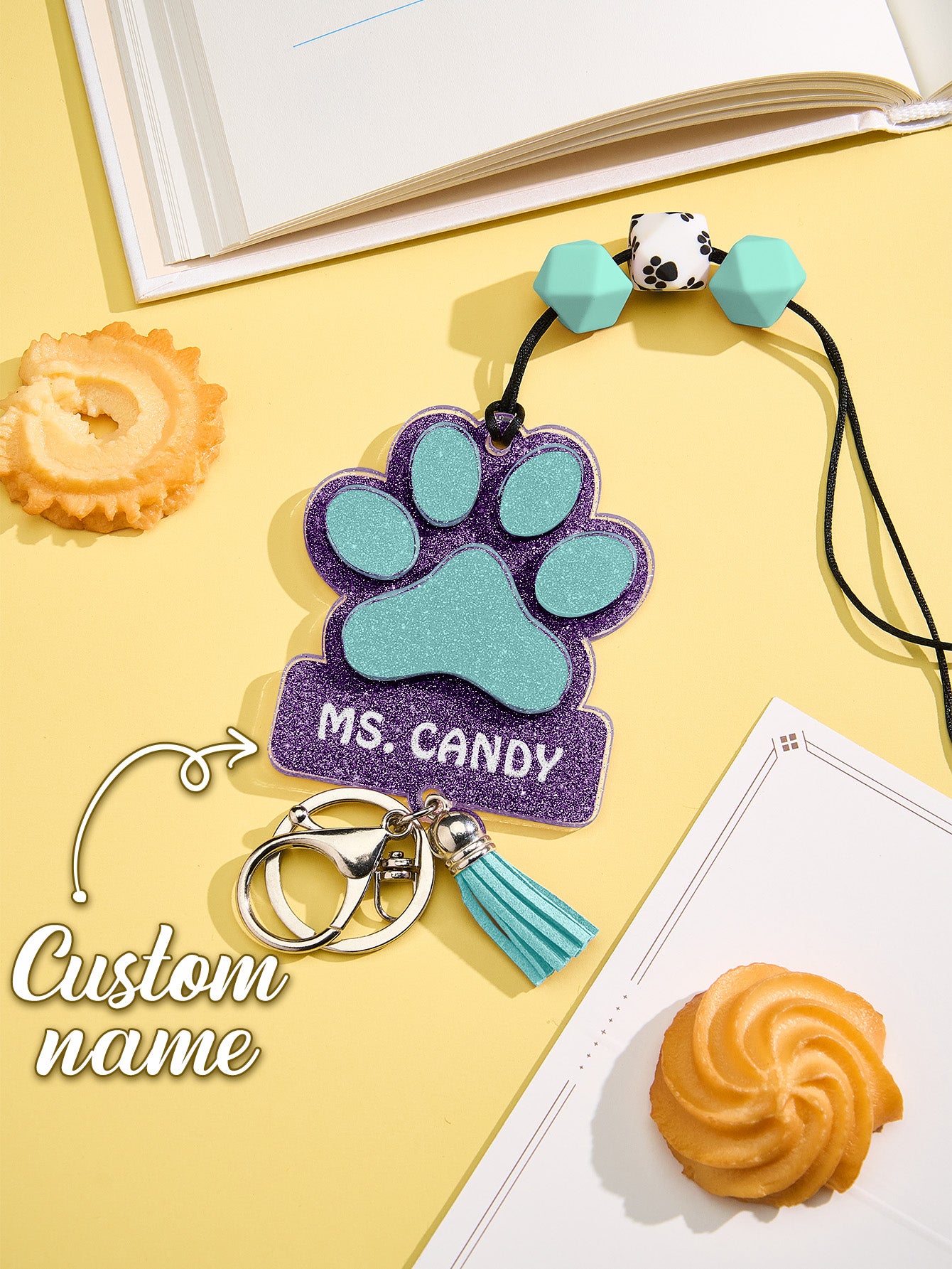 Personalized Dog Paw Glitter ID Badge Lanyard