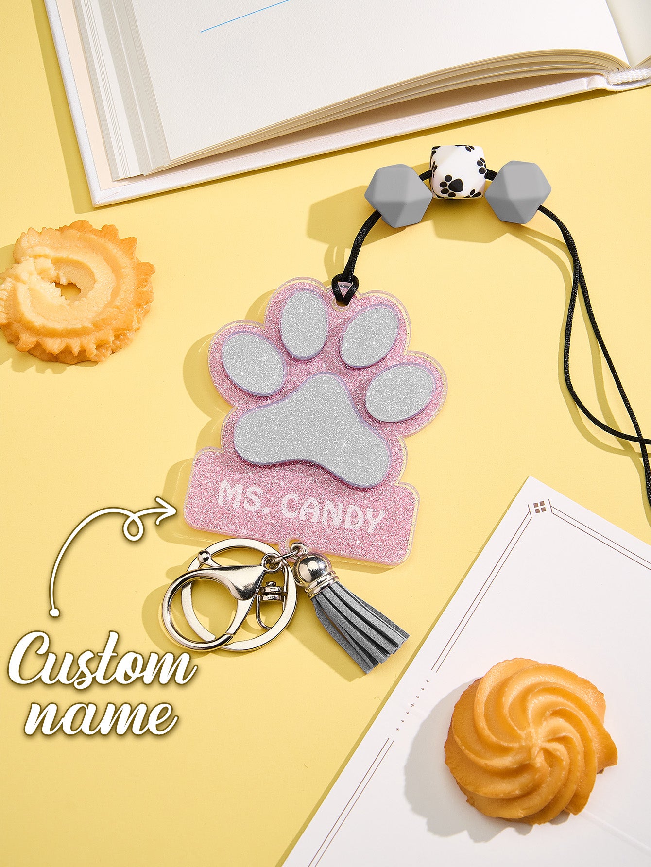 Personalized Dog Paw Glitter ID Badge Lanyard