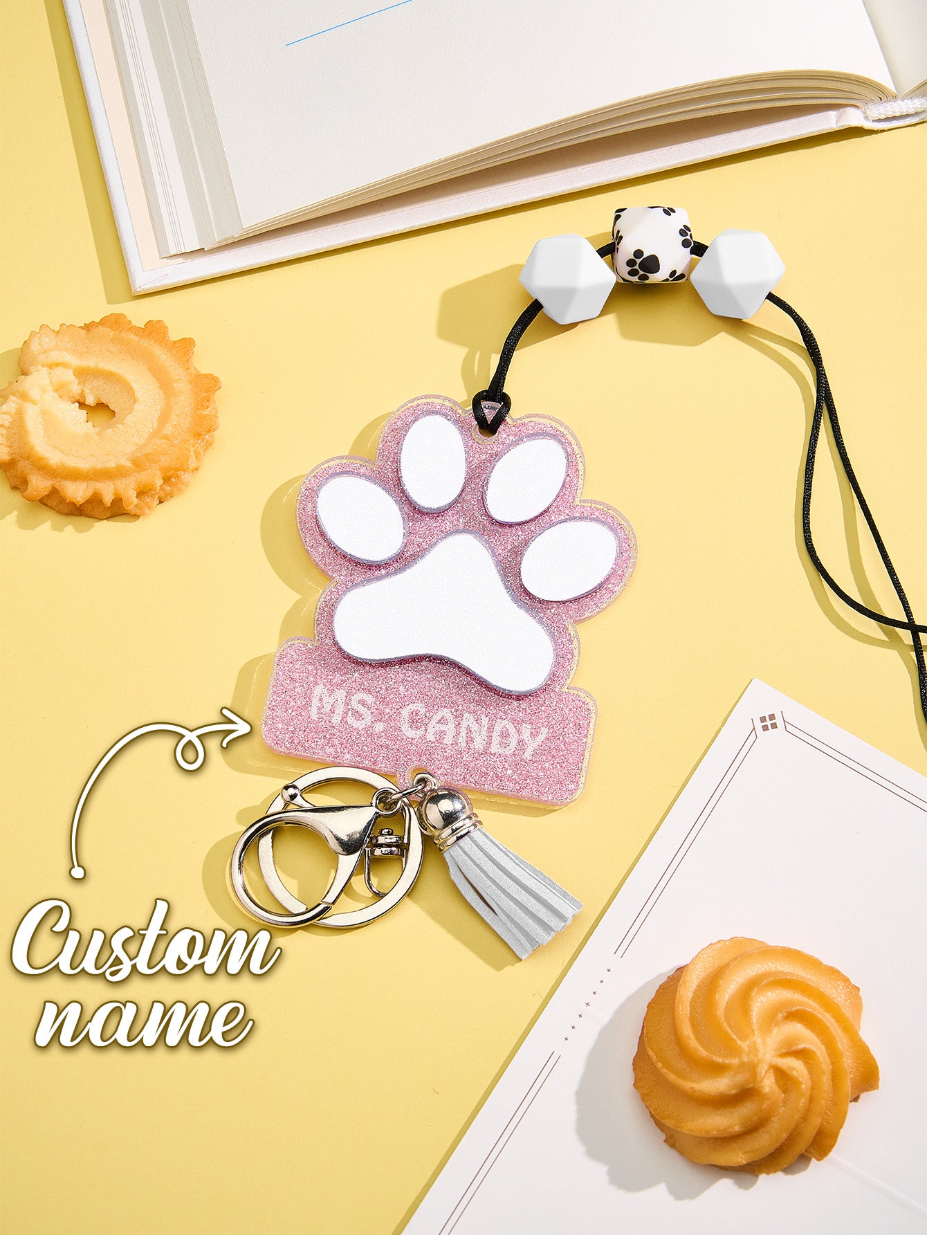 Personalized Dog Paw Glitter ID Badge Lanyard