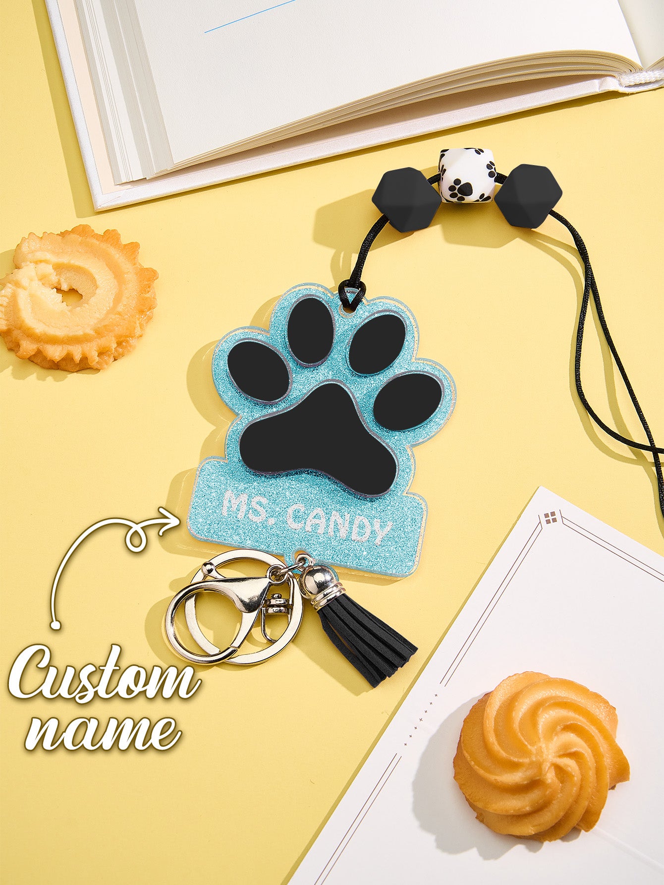 Personalized Dog Paw Glitter ID Badge Lanyard