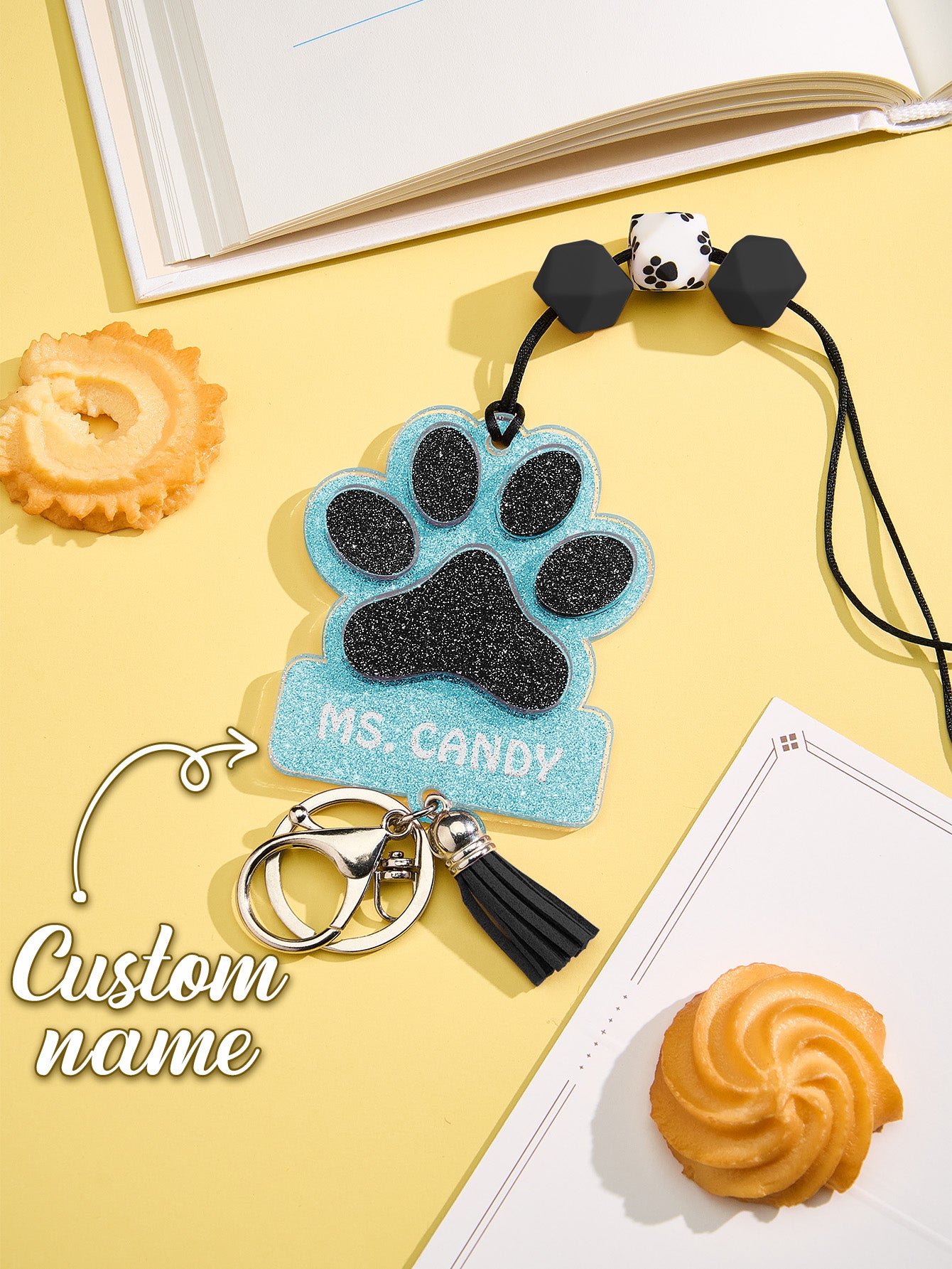 Personalized Dog Paw Glitter ID Badge Lanyard