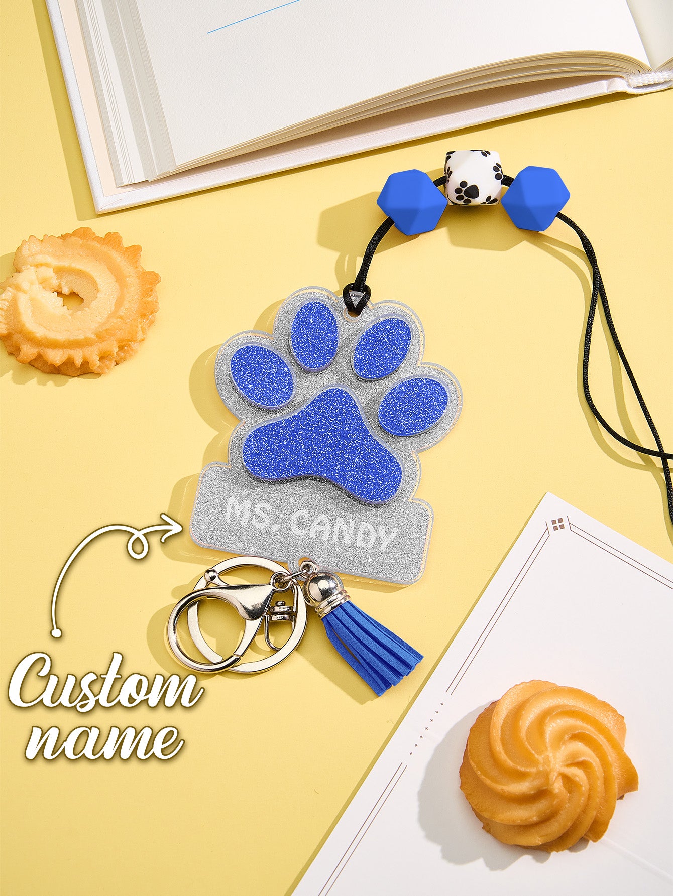 Personalized Dog Paw Glitter ID Badge Lanyard