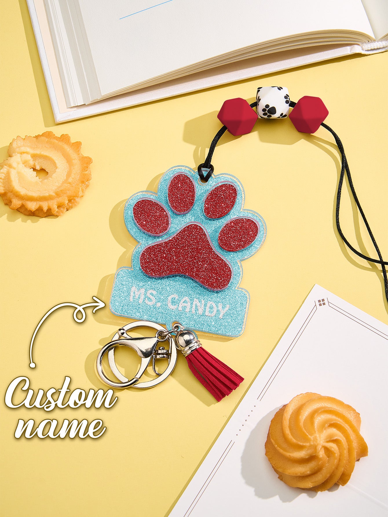 Personalized Dog Paw Glitter ID Badge Lanyard