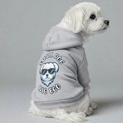 Maltese dog wearing a 'Small Dog, Big Ego' hoodie