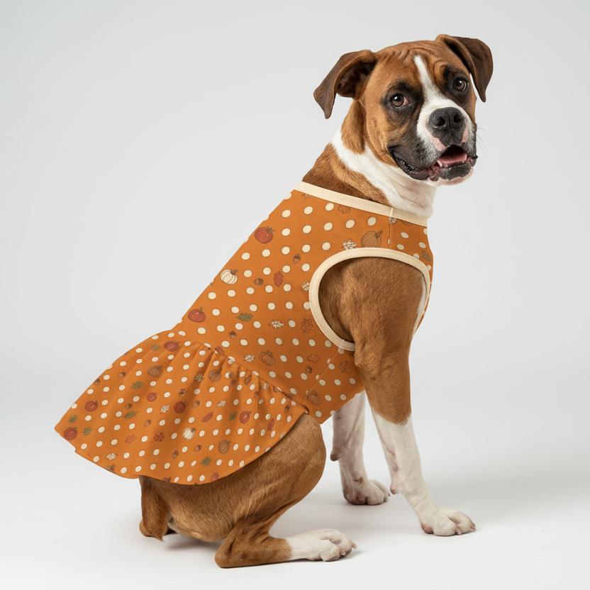 Autumn Pumpkin Polka Dot Large Dog Ruffle Dog Dress