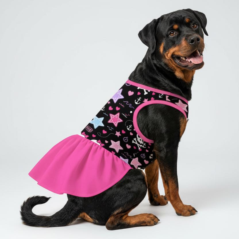 Pink Skull and Stars Large Dog Ruffle Dog Dress