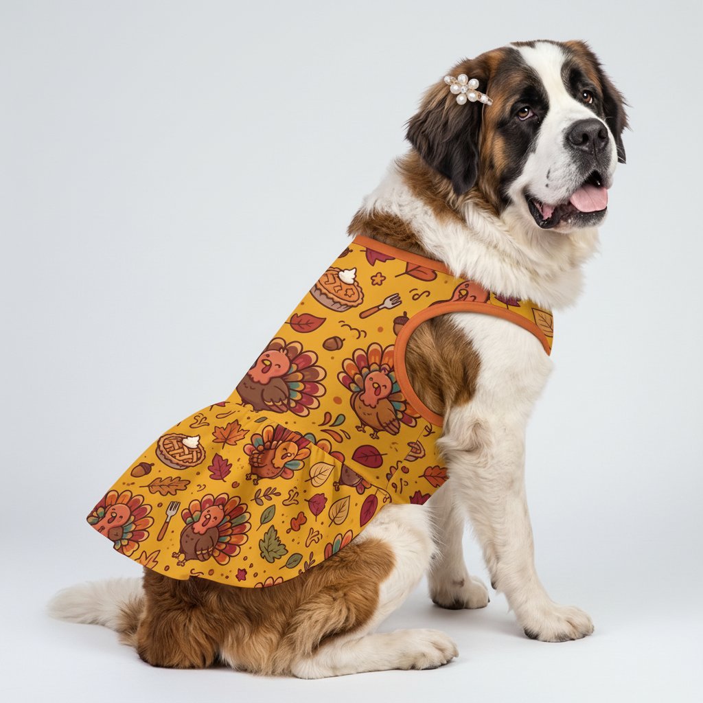 Thanksgiving Turkey Feast Large Dog Ruffle Dog Dress