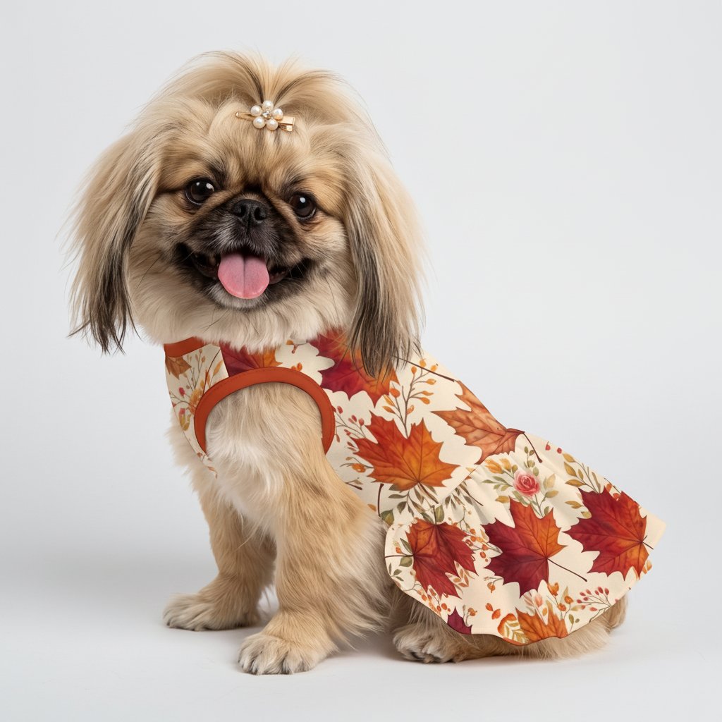 Autumn Maple Floral Small Dog Ruffle Dog Dress