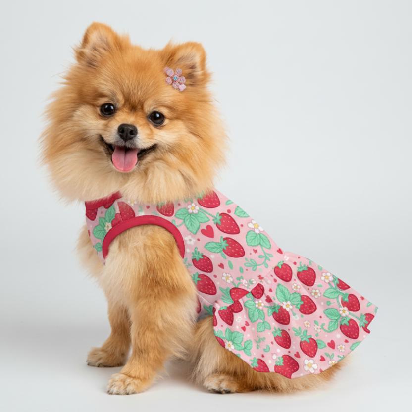Sweet Strawberry Small Dog Ruffle Dog Dress
