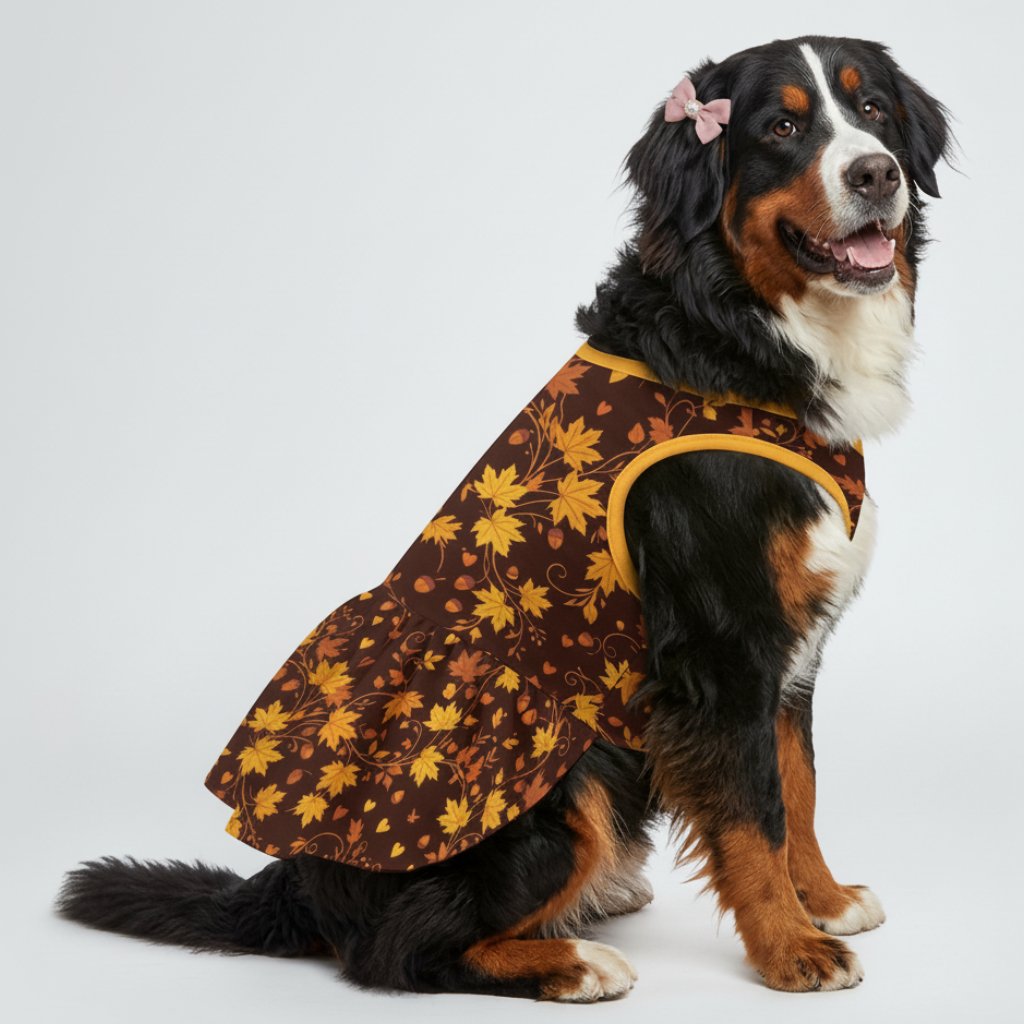 Autumn Maple Leaves Large Dog Ruffle Dog Dress