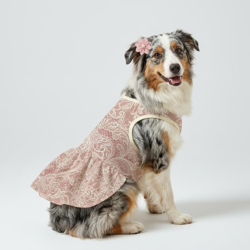 Vintage Floral Lace Large Dog Ruffle Dog Dress