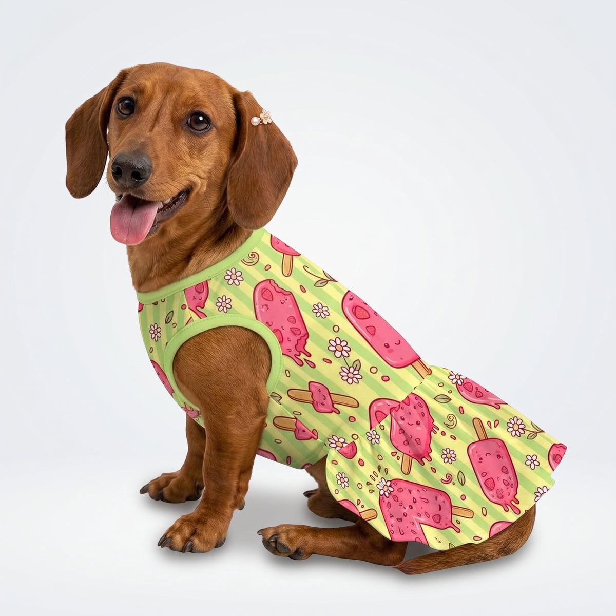 Sweet Strawberry Popsicle Small Dog Ruffle Dog Dress