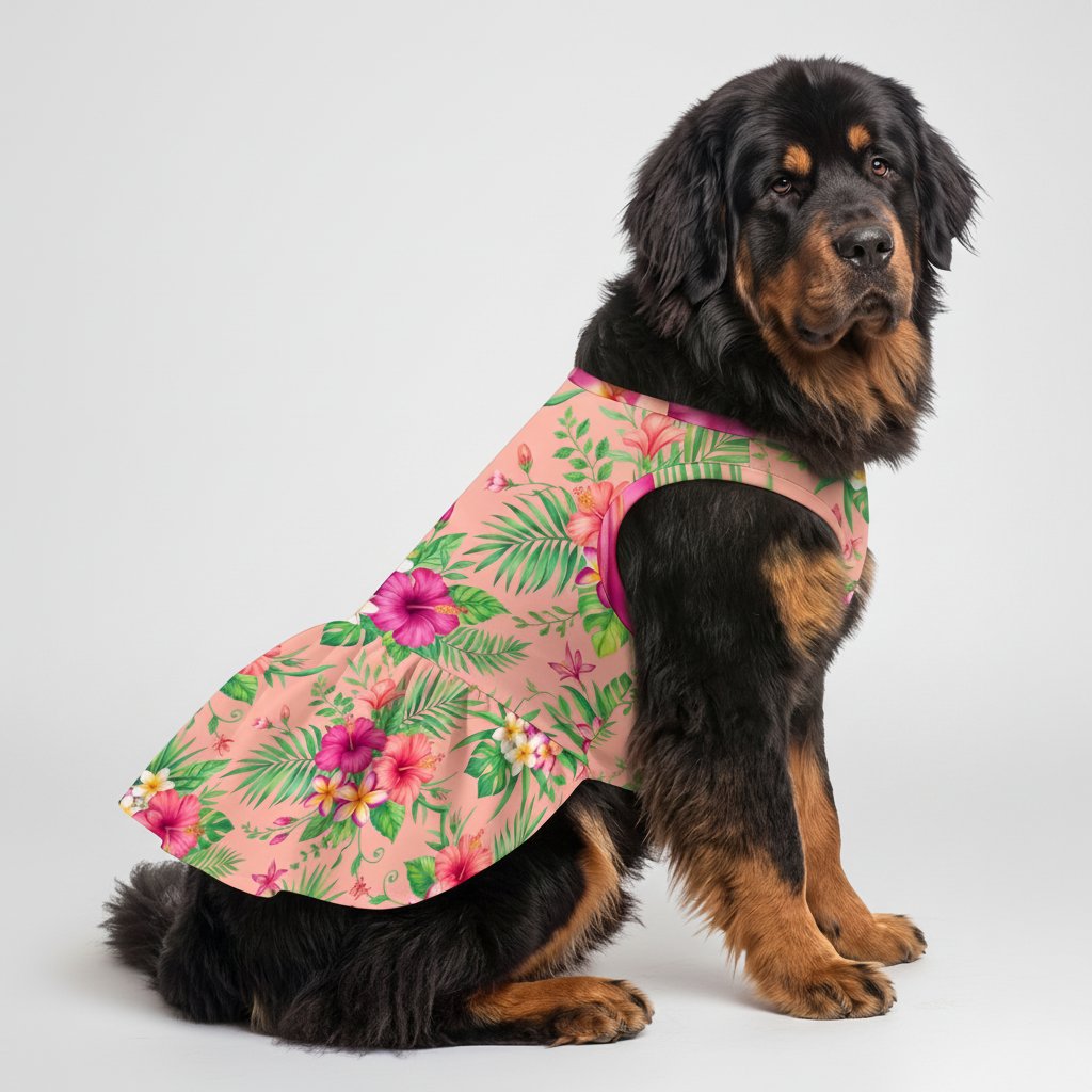 Tropical Hibiscus Floral Large Dog Ruffle Dog Dress