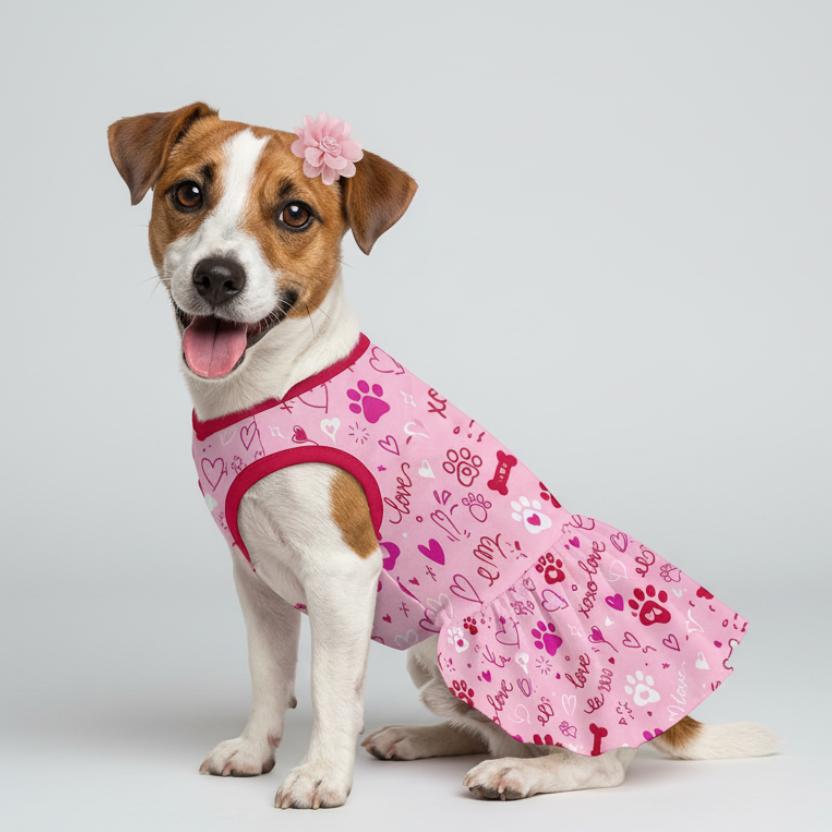 Puppy Love Paw Print Small Dog Ruffle Dog Dress
