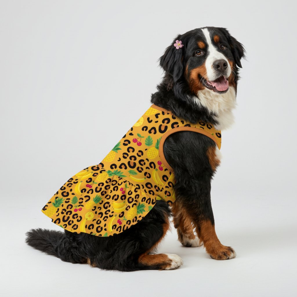 Tropical Leopard Fruit Large Dog Ruffle Dog Dress