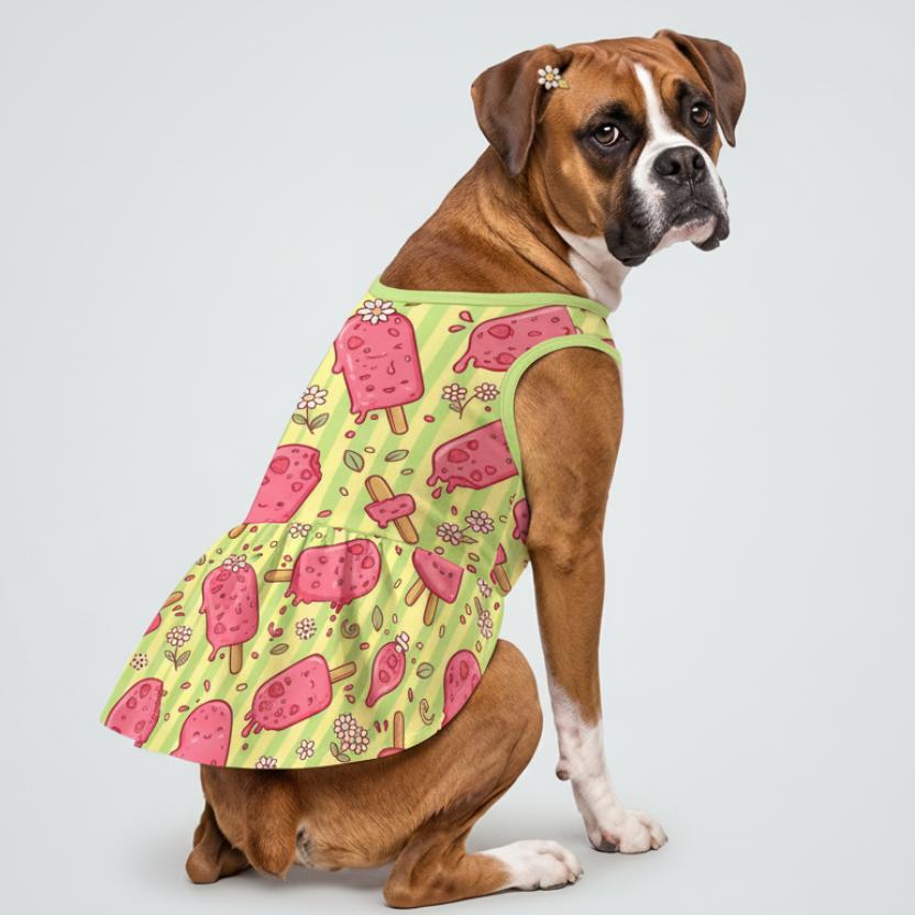 Sweet Strawberry Popsicle Large Dog Ruffle Dog Dress