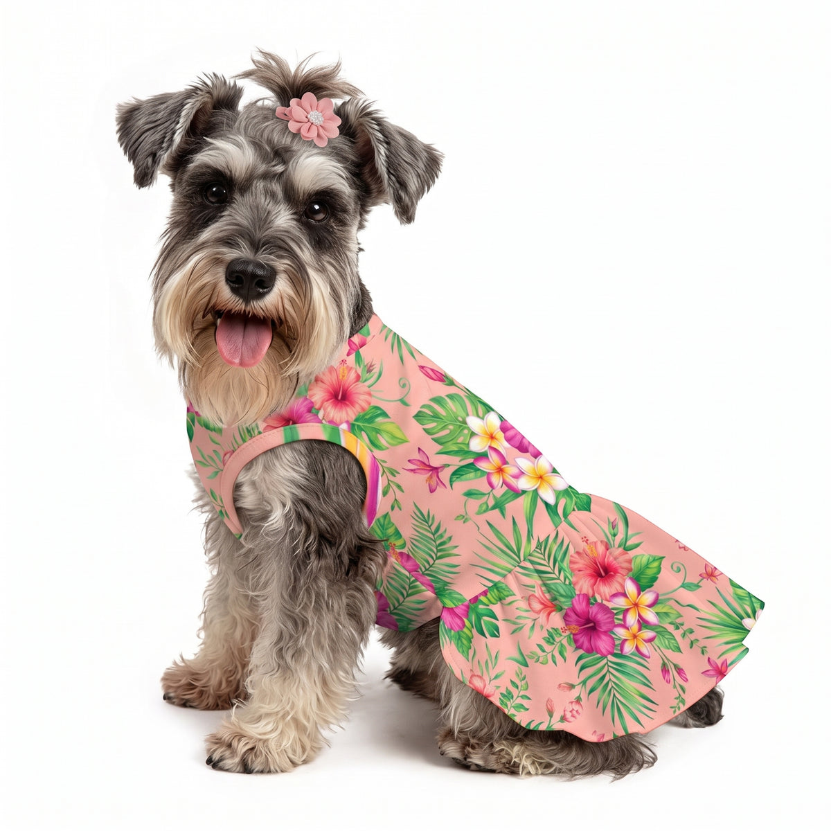 Tropical Hibiscus Floral Small Dog Ruffle Dog Dress