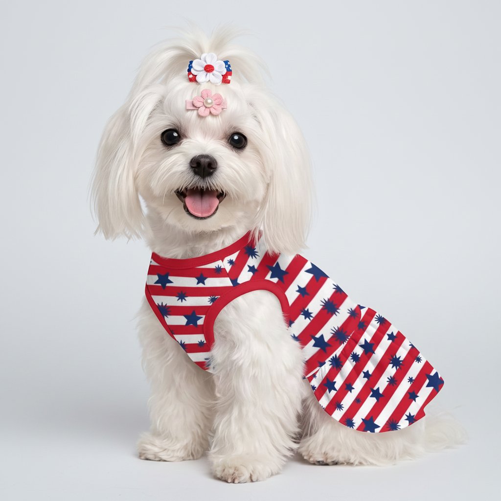 Patriotic Stars and Stripes Small Dog Ruffle Dog Dress
