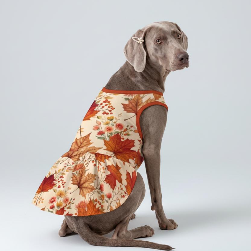 Autumn Maple Floral Large Dog Ruffle Dog Dress