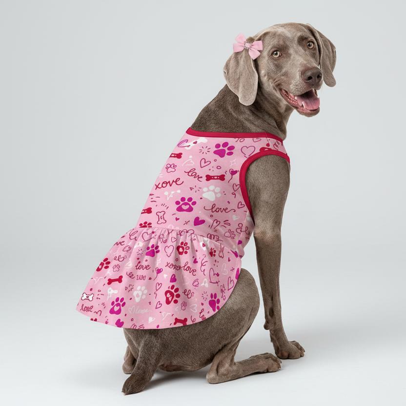 Puppy Love Paw Print Large Dog Ruffle Dog Dress