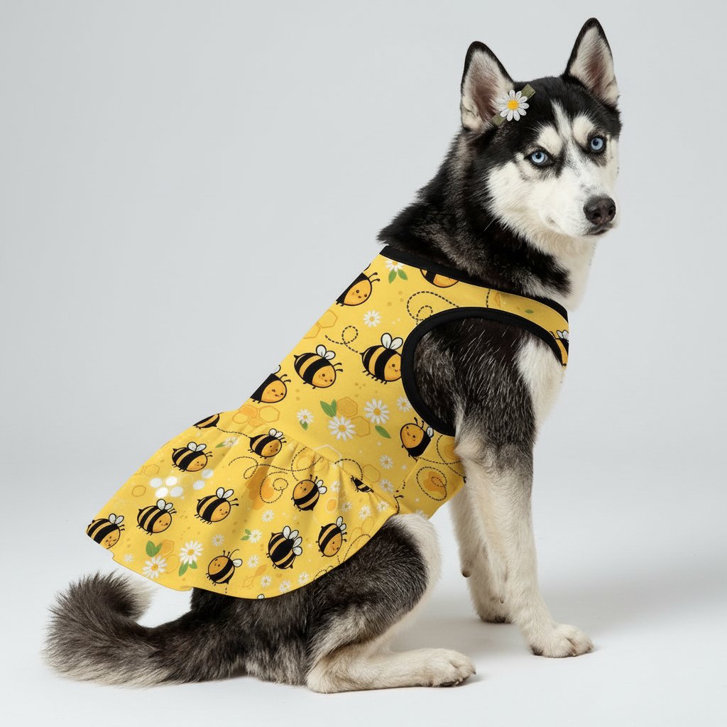 Honey Bee Daisy Large Dog Ruffle Dog Dress