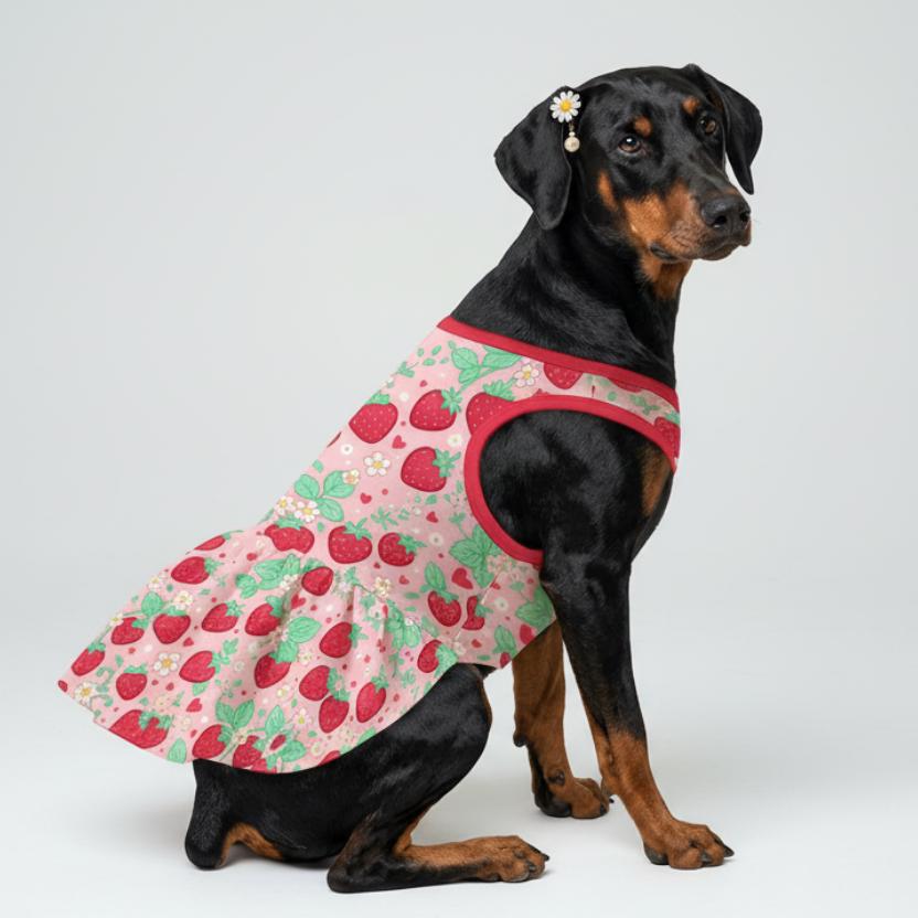 Sweet Strawberry Large Dog Ruffle Dog Dress