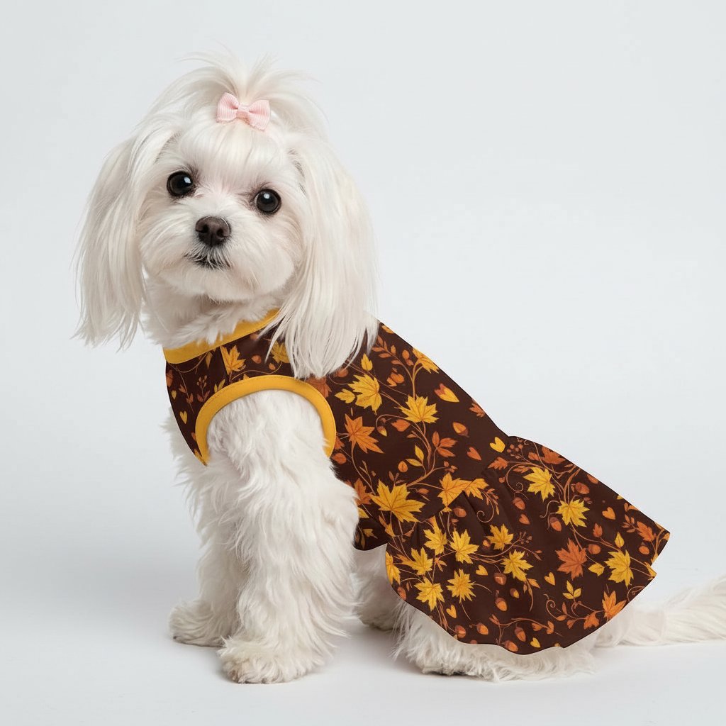 Autumn Maple Leaves Small Dog Ruffle Dog Dress