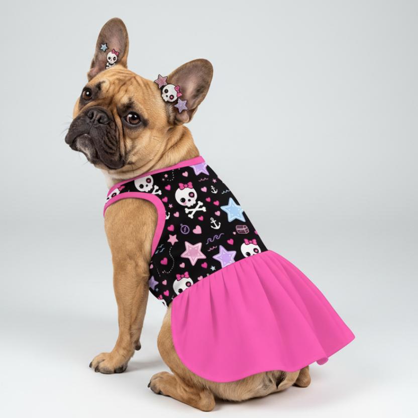 Pink Skull and Stars Small Dog Ruffle Dog Dress