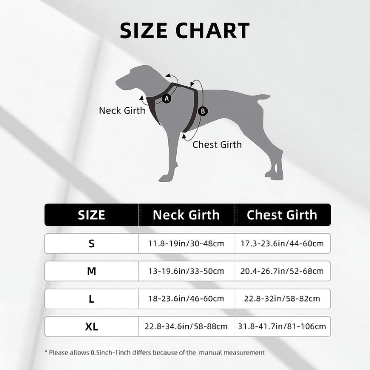 Jay' no-pull Dog Harness & Leash Set size chart