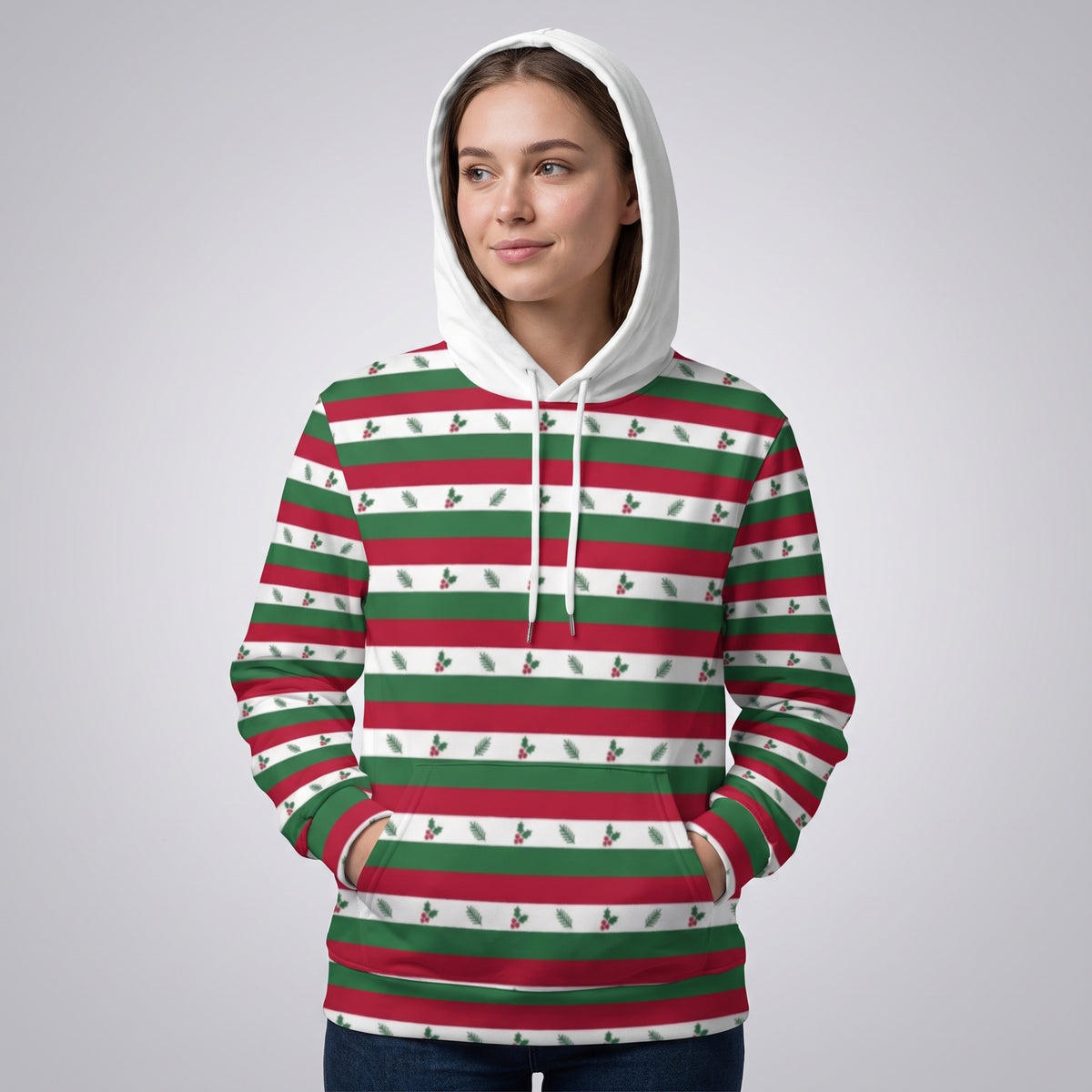 Holiday Holly Stripe Matching Human Hoodie for Dog Owners