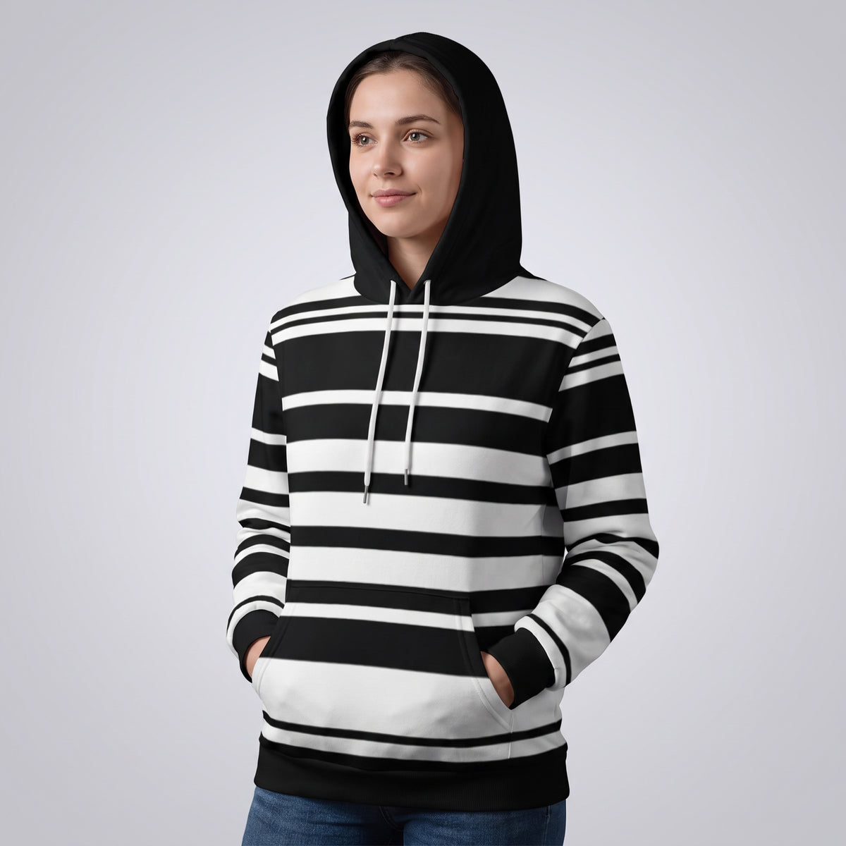 Classic Black and White Stripe Matching Human Hoodie for Dog Owners