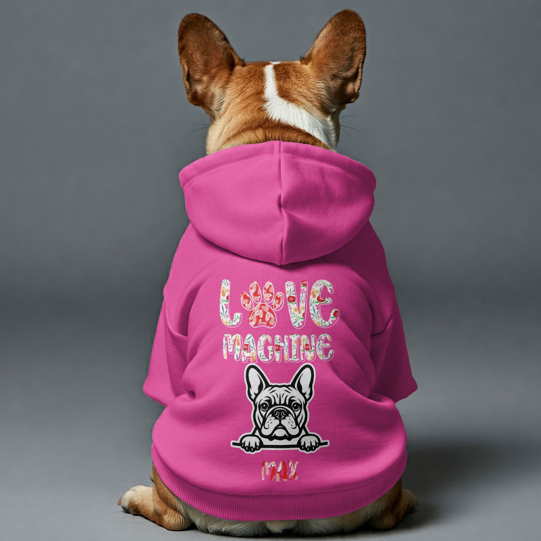 LOVE MACHINE - personalized hoodie with your dog’s name and breed – dog hoodie – dog clothes