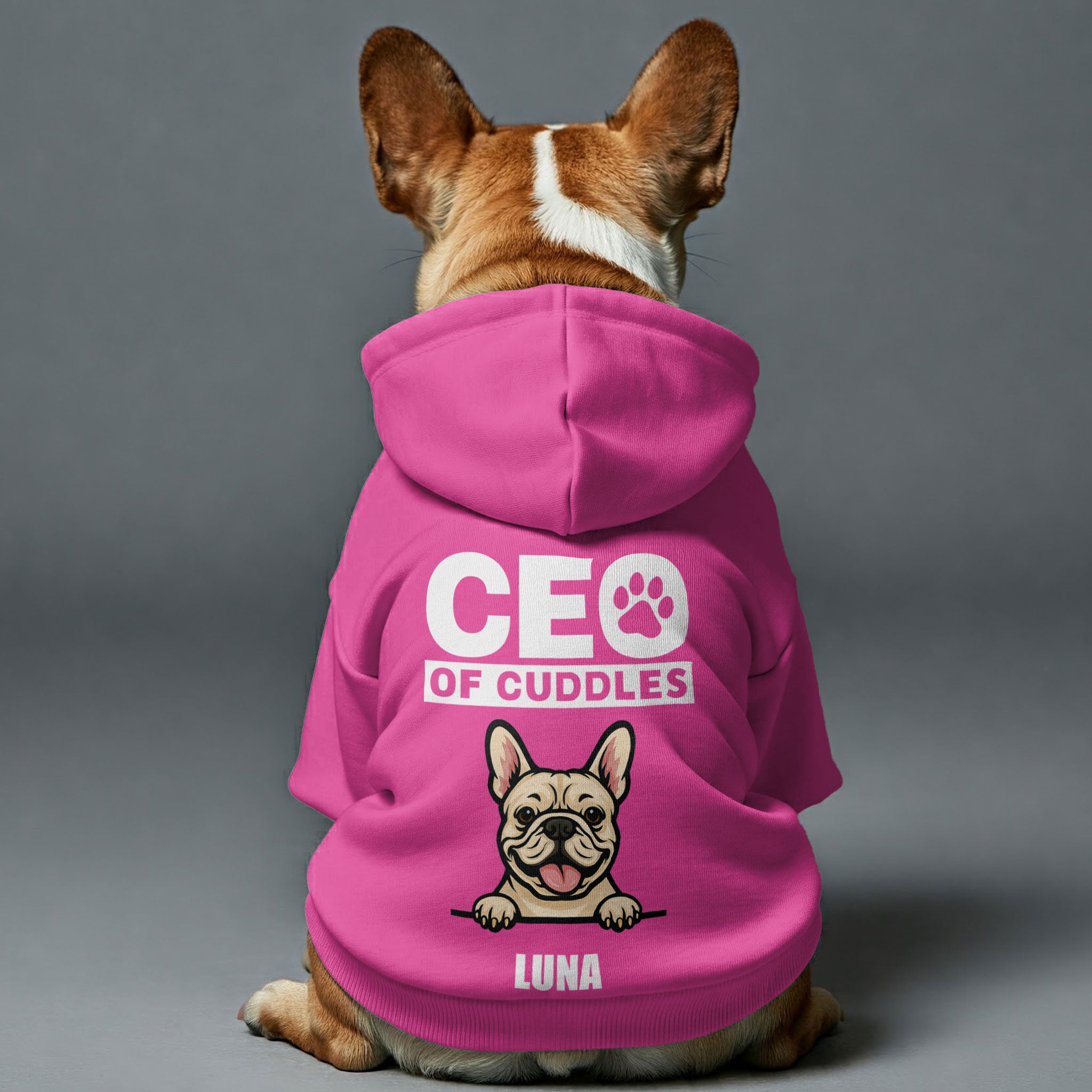 CEO of Cuddles - Personalized hoodie with your dog's name and face or a clipart of its breed– dog hoodie – dog clothes