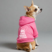 Chihuahua wearing a 'Big Ears, Bigger Attitude' hoodie
