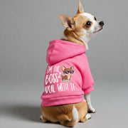 Chihuahua wearing an 'I'm the Boss, Deal with It' hoodie