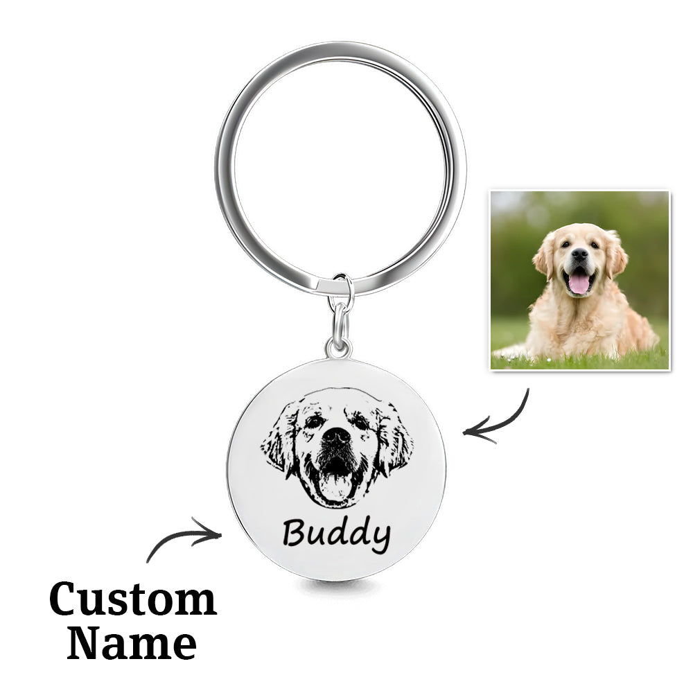 Custom Pet Photo Keychain – Personalized Stainless Steel Memorial Gift