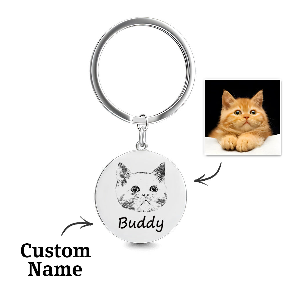 Custom Pet Photo Keychain – Personalized Stainless Steel Memorial Gift