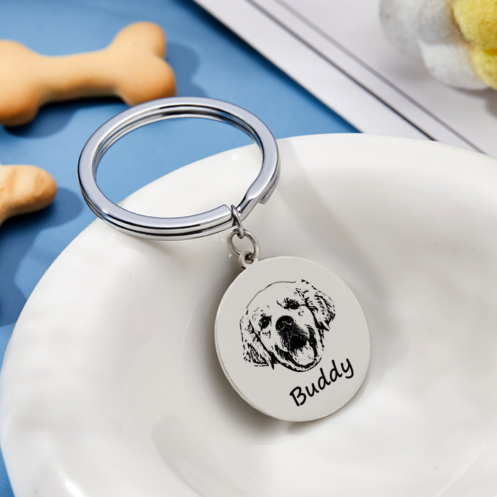 Custom Pet Photo Keychain – Personalized Stainless Steel Memorial Gift