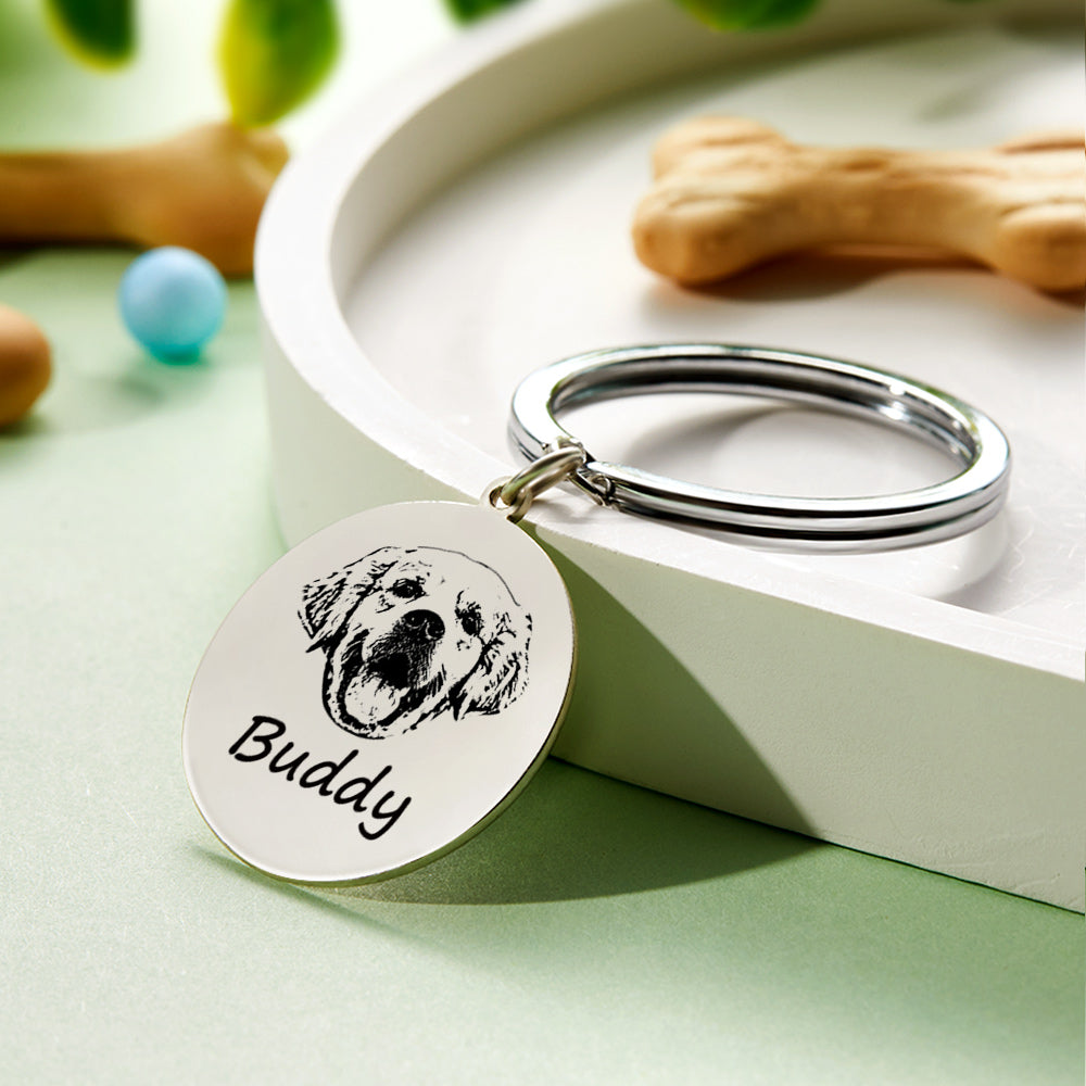 Custom Pet Photo Keychain – Personalized Stainless Steel Memorial Gift