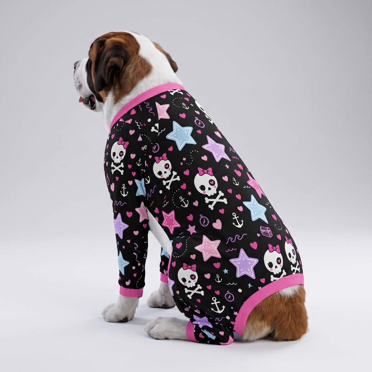 Pink Pirate Skull Girl Dog Pajamas for Small and Big Dogs