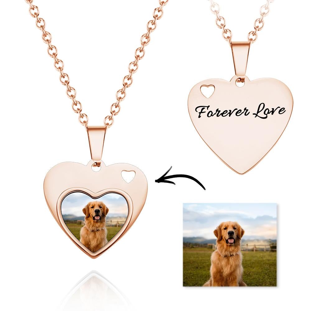Custom Dog Photo Engraved Heart Necklace – Personalized Memorial Jewelry