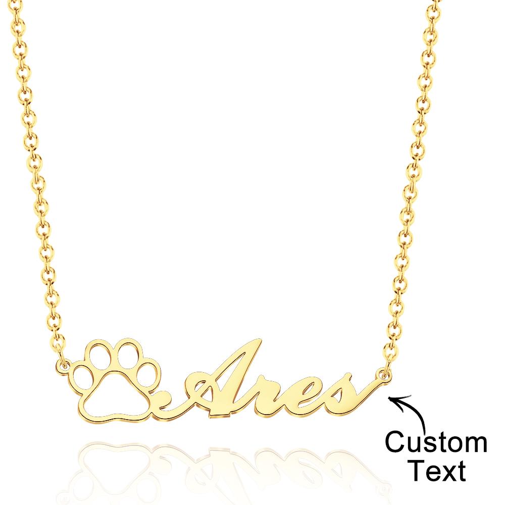 Personalized Dog Paw Print Name Necklace – Custom Engraved Jewelry Gift