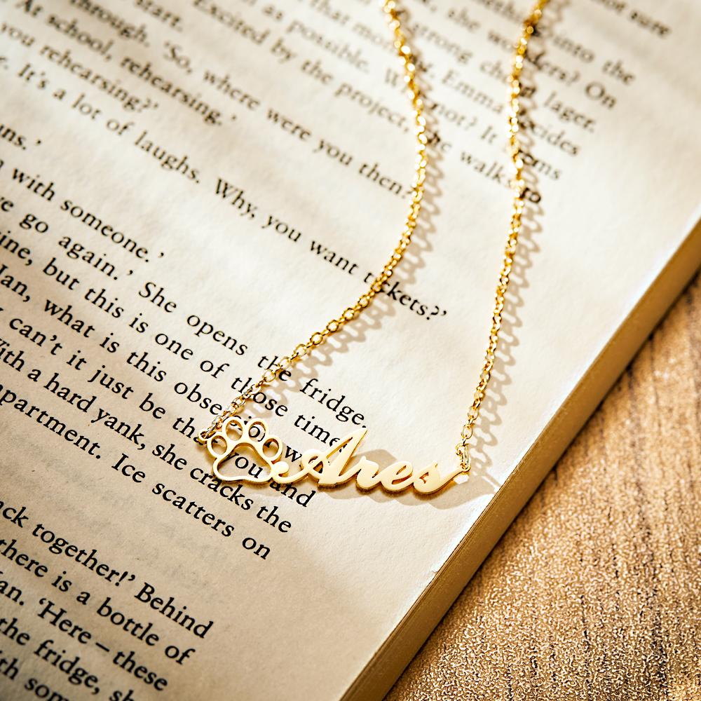 Personalized Dog Paw Print Name Necklace – Custom Engraved Jewelry Gift