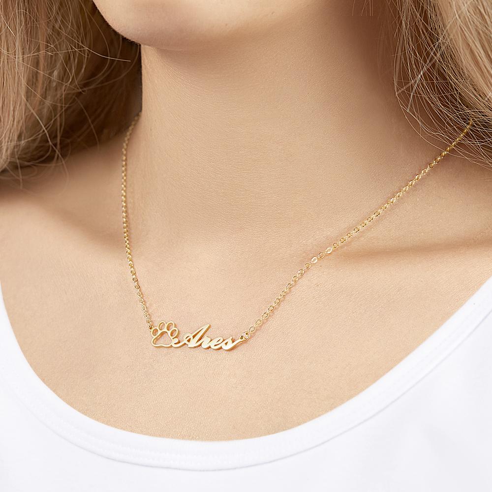 Personalized Dog Paw Print Name Necklace – Custom Engraved Jewelry Gift