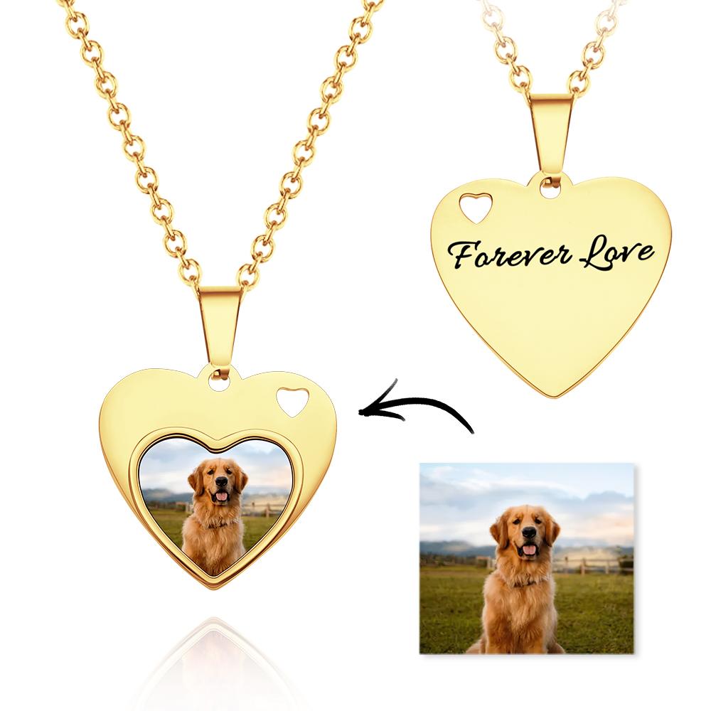 Custom Dog Photo Engraved Heart Necklace – Personalized Memorial Jewelry