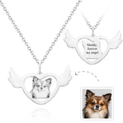 Custom Dog Photo Engraved Angel Wings Necklace – Personalized Memorial Jewelry