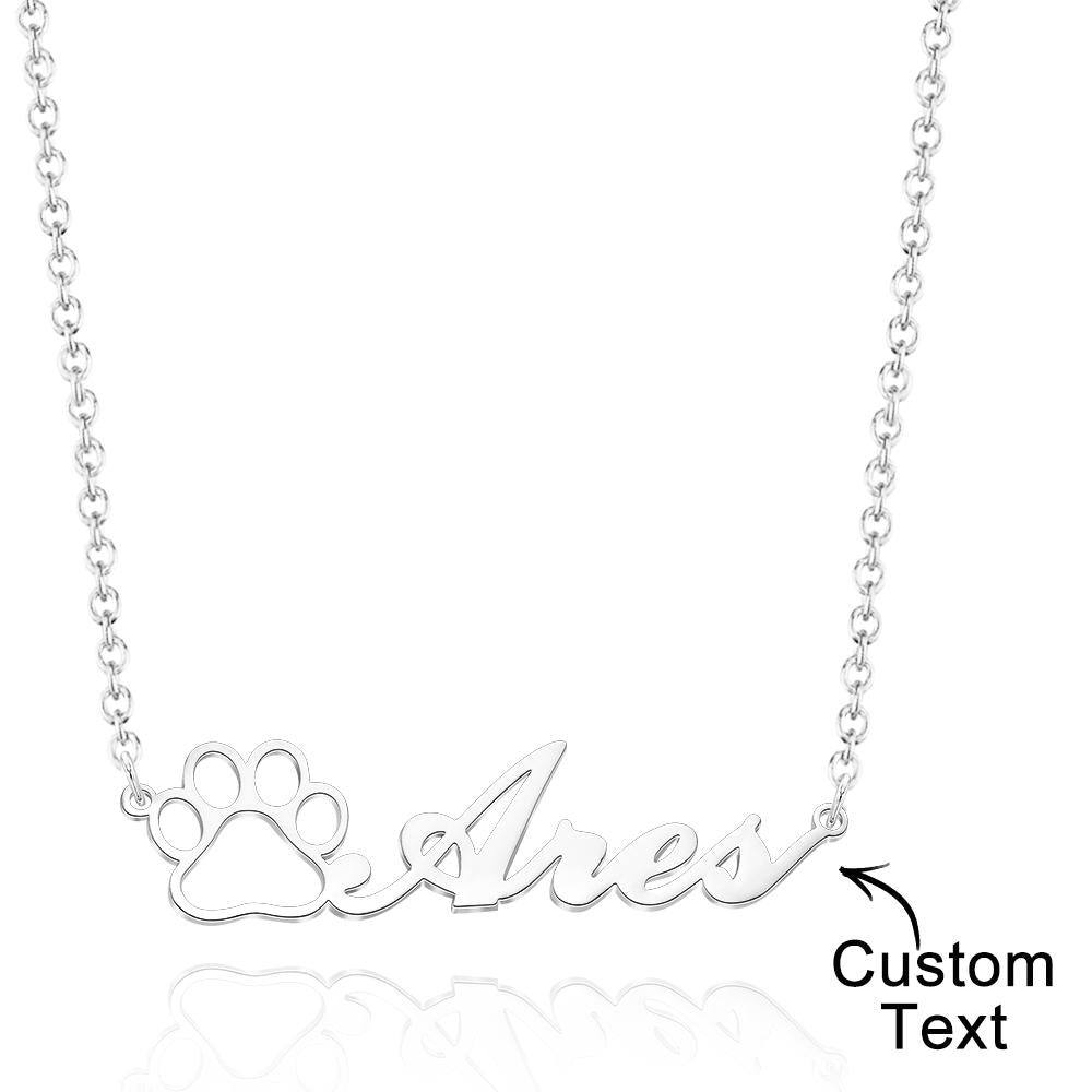 Personalized Dog Paw Print Name Necklace – Custom Engraved Jewelry Gift