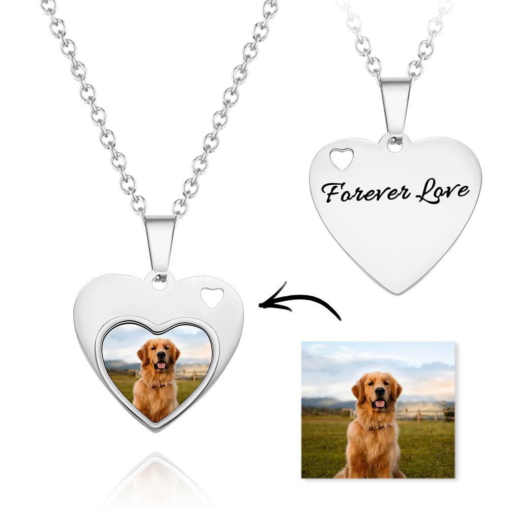 Custom Dog Photo Engraved Heart Necklace – Personalized Memorial Jewelry