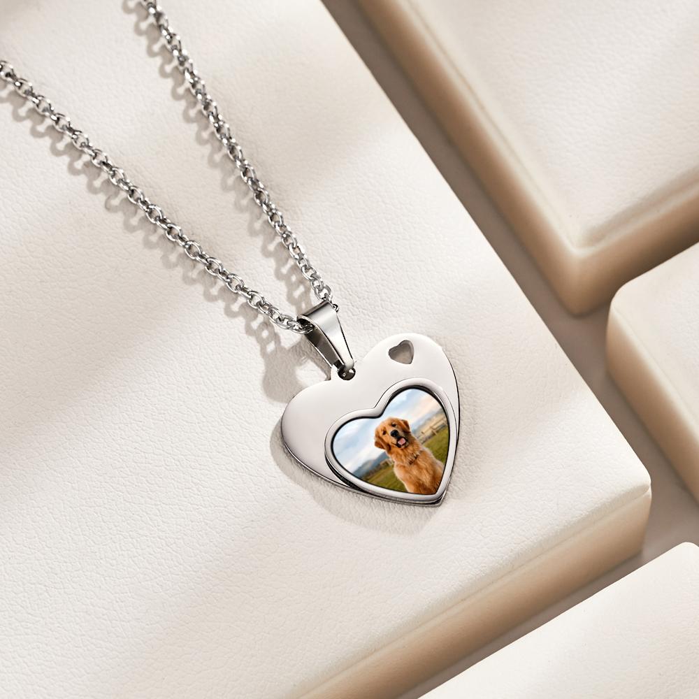 Custom Dog Photo Engraved Heart Necklace – Personalized Memorial Jewelry