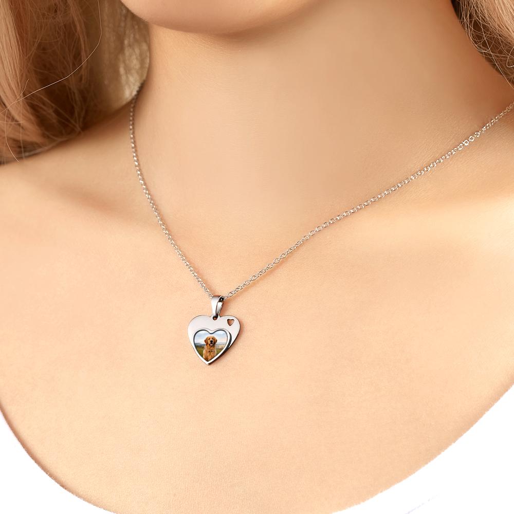 Custom Dog Photo Engraved Heart Necklace – Personalized Memorial Jewelry